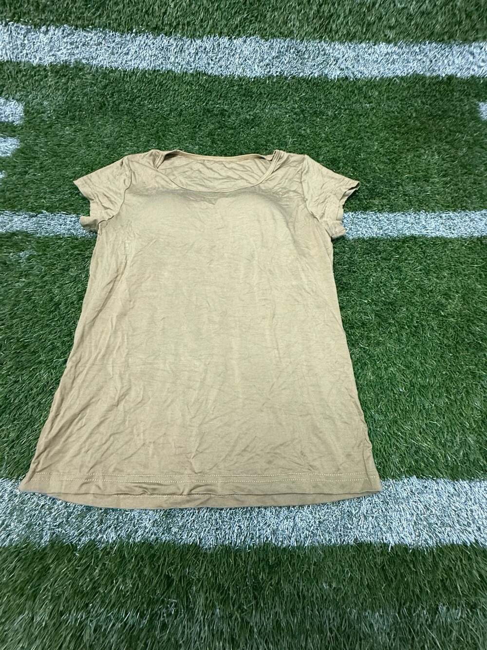 Women's Beige Short Sleeve Built-In Bra Padded T-Shirt Size XL